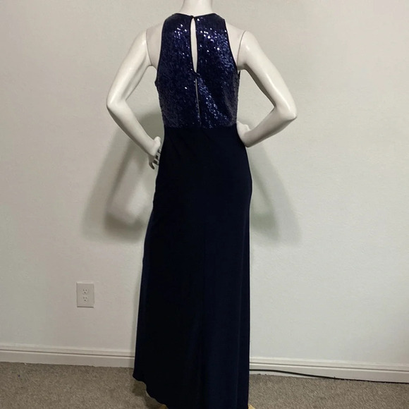 Cache Navy Blue High Neck Sleeveless Sequin Long Maxi Gown Dress Size 8 - Picture 7 of 11
